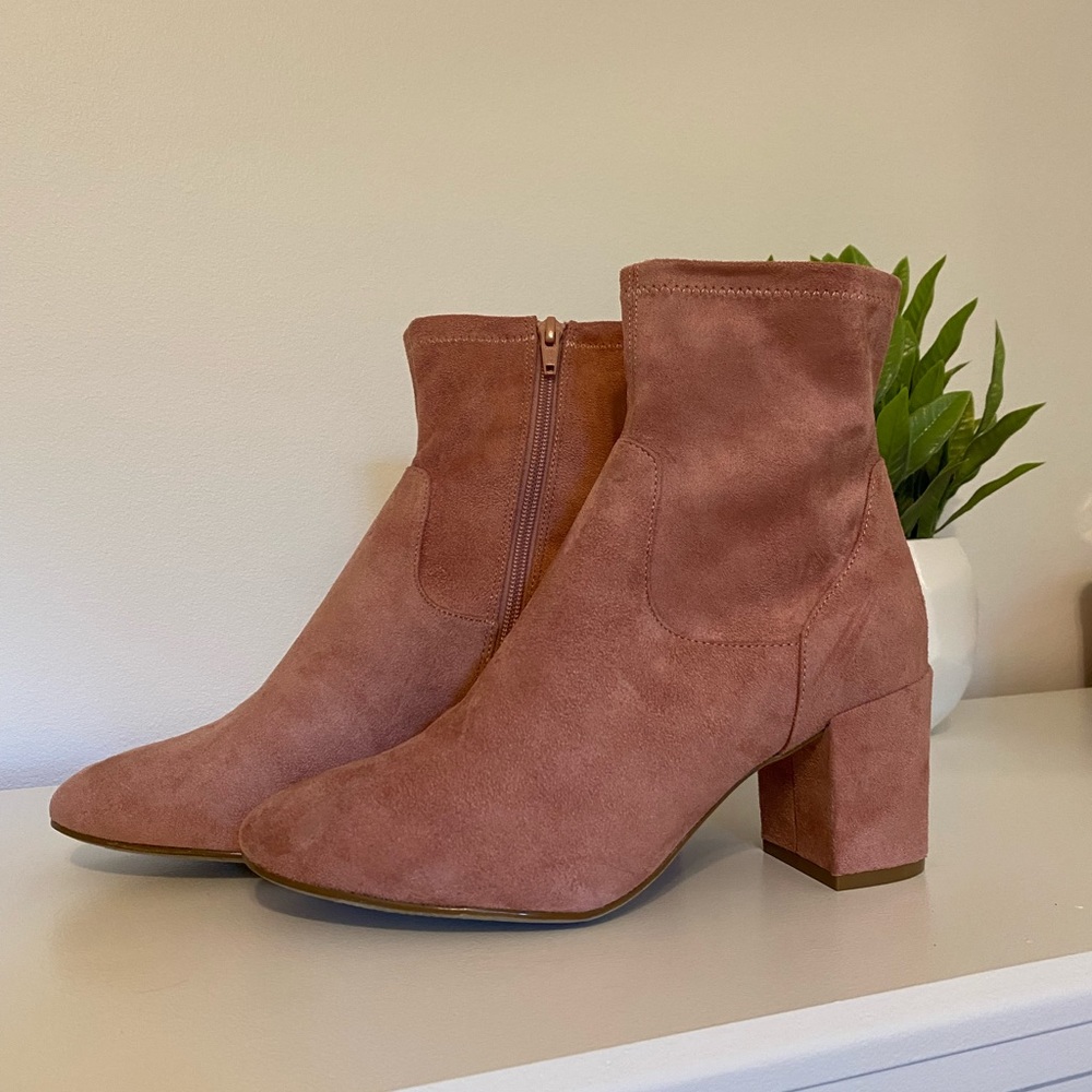 NEW Pink Suede Ankle Boots, Block Heel Booties